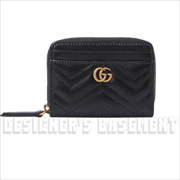 GUCCI black Matelasse Chevron leather GG MARMONT zip around ID window wallet NIB - Picture 2 of 6